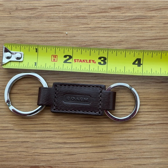 Coach Brown Leather Double Key Ring Keychain w/ Dust Bag - Picture 2 of 4